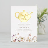 Tea For Two フラワーバースデー - ゴールド 箔招待状 (立ち正面)