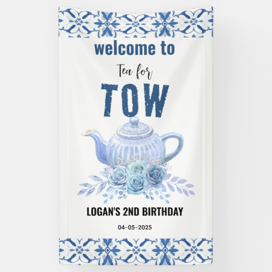 Tea for Two - フラワー2歳のバースデーウェルカム 横断幕 (縦)