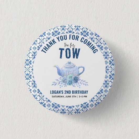 Tea for Two - フラワー 2歳の誕生日パーティー 缶バッジ (正面)