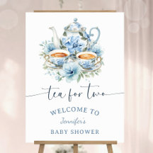Tea for Two ベビーシャワーの男の子ブルーティーパーティーウェルカム