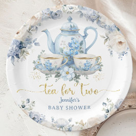 Tea for Two ベビーシャワーティーパーティーブルーフローラル ペーパープレート