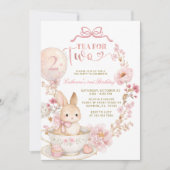 Tea for Two 2歳の誕生日うさぎスプリングピンク 招待状 (正面)