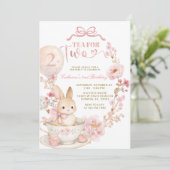 Tea for Two 2歳の誕生日うさぎスプリングピンク 招待状 (スタンド正面)
