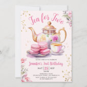 Tea For Two 2nd Birthday Girl Pink Teaパーティーinv 招待状 (正面)