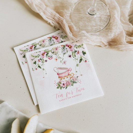Tea for Two Birthday Napkins | Floral Tea Party スタンダードカクテルナプキン