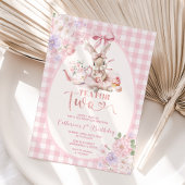 Tea For Two Easter Bunny Pink Gingham 2nd Birthday 招待状