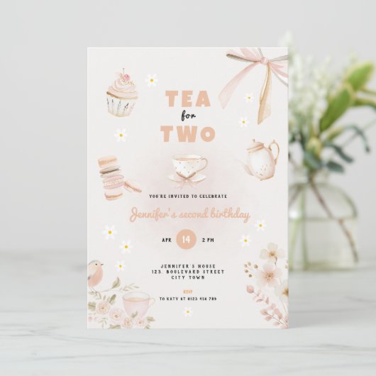 Tea for Two Pastel Birthday Invitation for Girls 招待状 (スタンド正面)