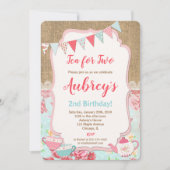 Tea for Two Teaパーティー誕生日の誘い女の子 招待状 (正面)