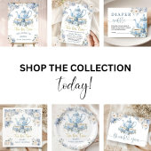Tea for Two Tea Baby Shower Boy Gold Blue Floral 招待状
