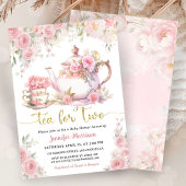 Tea for Two Tea Baby Shower Gold Blush Pink Floral 招待状