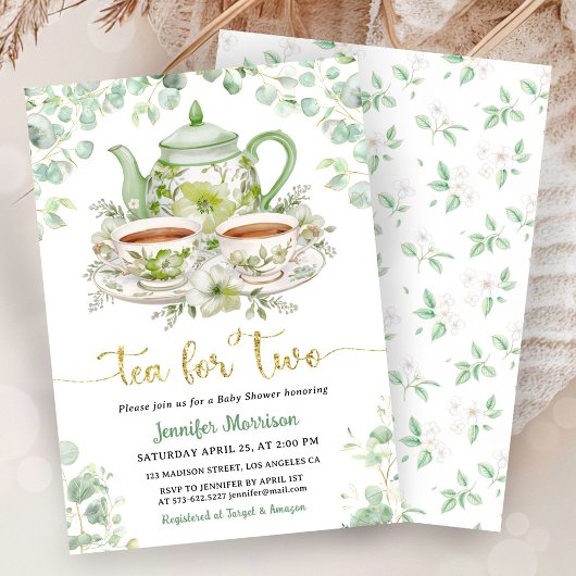 Tea for Two Tea Baby Shower Twins Gender Neutral  招待状