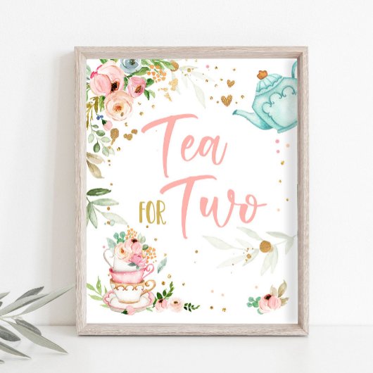 Tea for Two Tea Party Girl 2nd Second Birthday ポスター