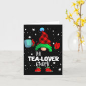Tea Lover Gnome Red Buffalo Plaid Matching Family カード (黄色い花)