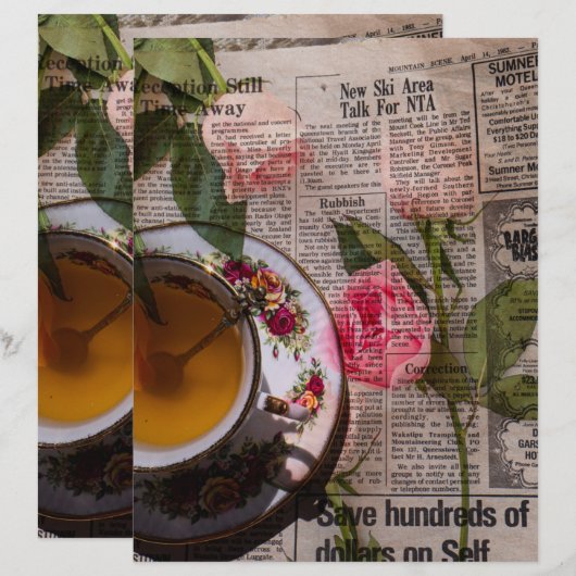 Tea old handwritting paper and pink roses (正面/裏面)