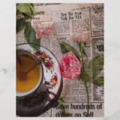 Tea old handwritting paper and pink roses (正面)