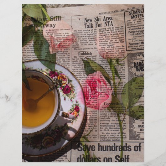 Tea old handwritting paper and pink roses (正面)