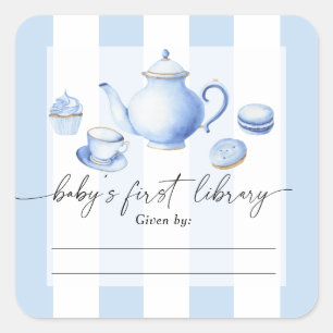 Tea Party ベビーシャワー - 赤ちゃんの最初の図書館 スクエアシール