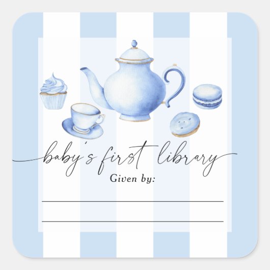 Tea Party ベビーシャワー - 赤ちゃんの最初の図書館 スクエアシール (正面)