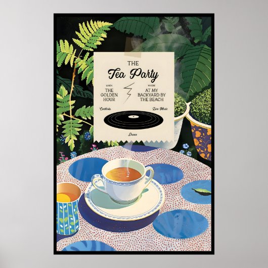 Tea Party Art Print Backyard Garden Illustration ポスター (正面)