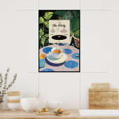 Tea Party Art Print Backyard Garden Illustration ポスター (キッチン)