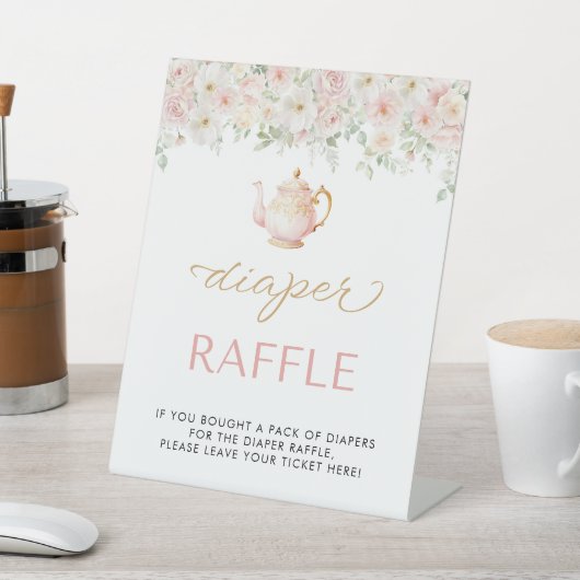 Tea Party Baby Shower Diaper Raffle 台座サイン (インサイチュ)