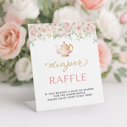 Tea Party Baby Shower Diaper Raffle 台座サイン
