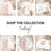 Tea Party Baby Shower Girl Pink & Gold Floral 招待状