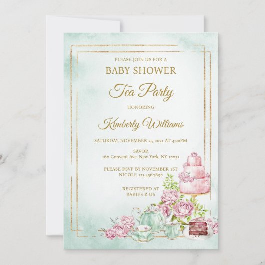 Tea Party Baby Shower Sprinkle 招待状 (正面)