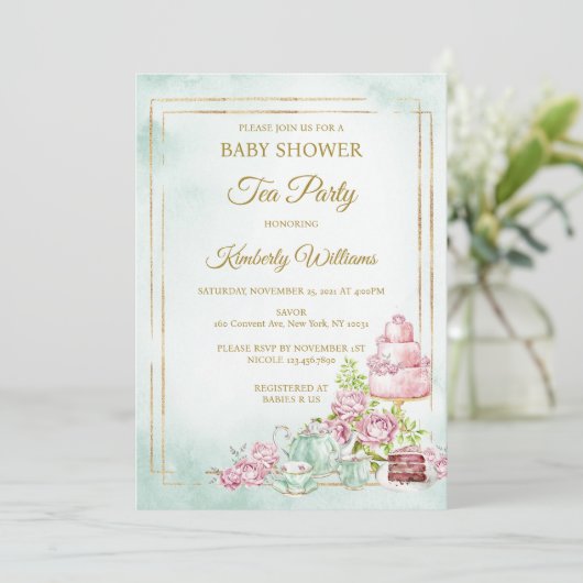 Tea Party Baby Shower Sprinkle 招待状 (スタンド正面)