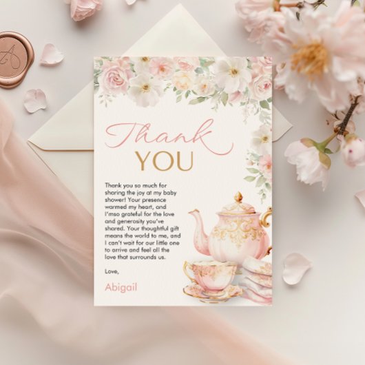 Tea Party Baby Shower Thank You Card サンキューカード