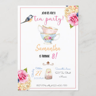 Tea Party Birthday Invitation, Tea Invitation 招待状