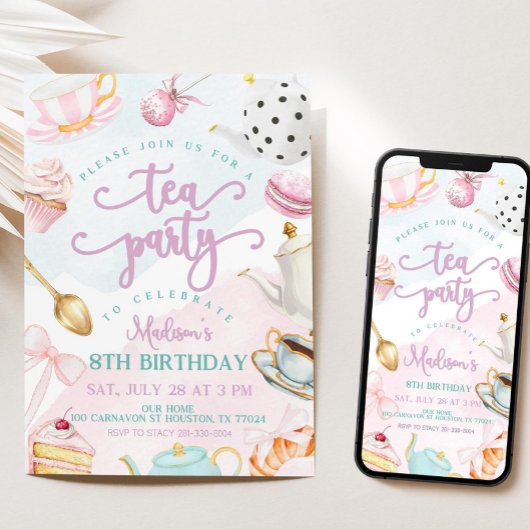 Tea Party Birthday Invite, Par-tea Invite, Girls 招待状