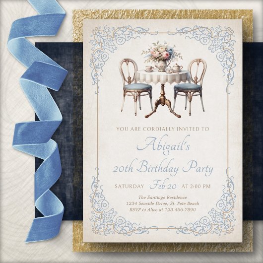 Tea Party Blue Birthday Invitation 招待状