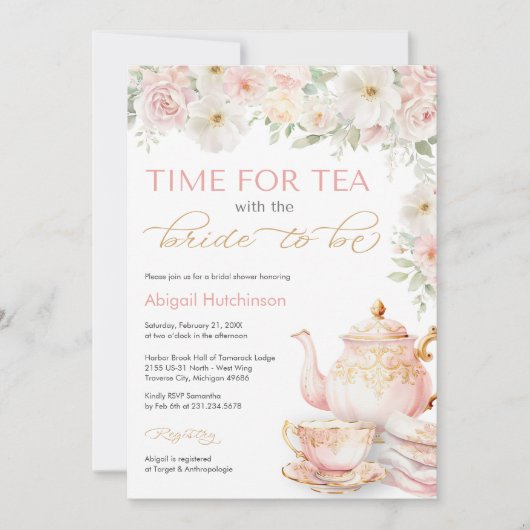 Tea Party Bridal Shower Invitation 招待状 (正面)