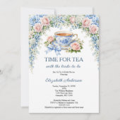 Tea Party Bridal Shower, Pink Blue Garden Florals 招待状 (正面)