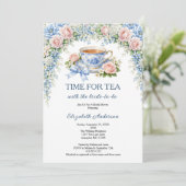 Tea Party Bridal Shower, Pink Blue Garden Florals 招待状 (スタンド正面)