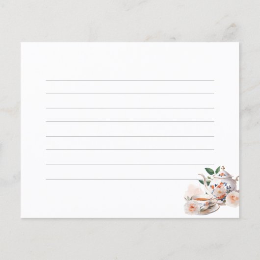 Tea Party Bridal Shower Recipe Card (裏面)