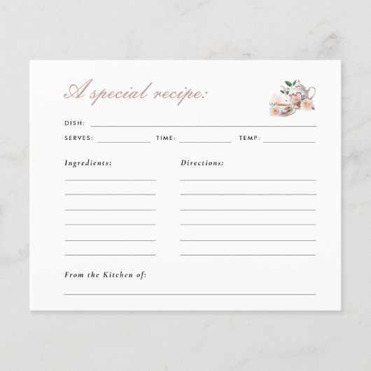 Tea Party Bridal Shower Recipe Card (正面)
