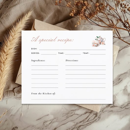 Tea Party Bridal Shower Recipe Card