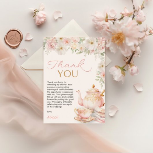 Tea Party Bridal Shower Thank You Card サンキューカード