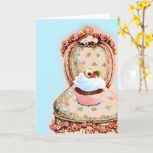 Tea Party Cupcake Design カード (黄色い花)