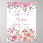 Tea Party Fairy Girl Blush Pink Flowers Birthday ポスター (正面)