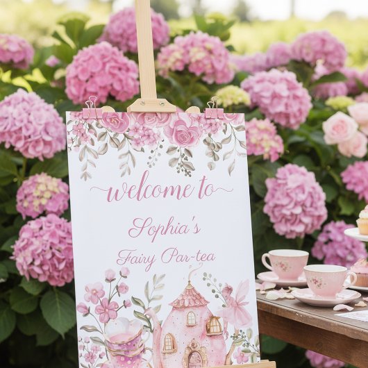 Tea Party Fairy Girl Blush Pink Flowers Birthday ポスター