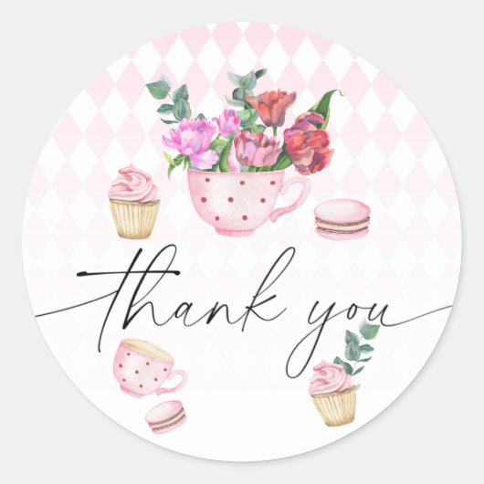 Tea Party Flowers ベビーシャワーのお礼 ラウンドシール (正面)