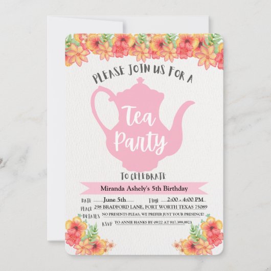 Tea Party Invitations for Girls シーズンカード (正面)