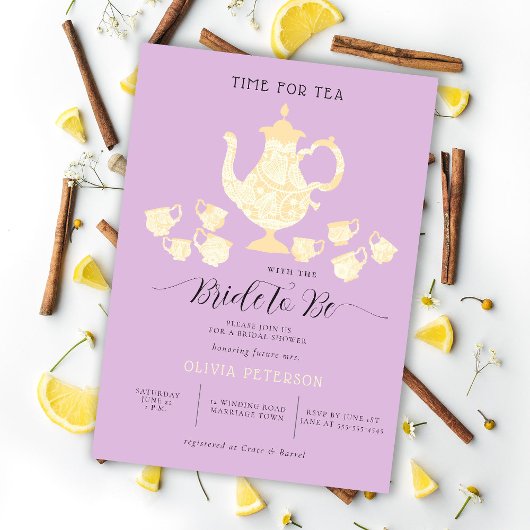 Tea Party Lavender Lemon Boho Lace Bridal Shower 招待状