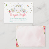 Tea Party Pink Baby Shower Nappy Raffle エンクロージャーカード (正面/裏面)