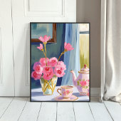Tea Party Pink Flower Painting Floral ポスター