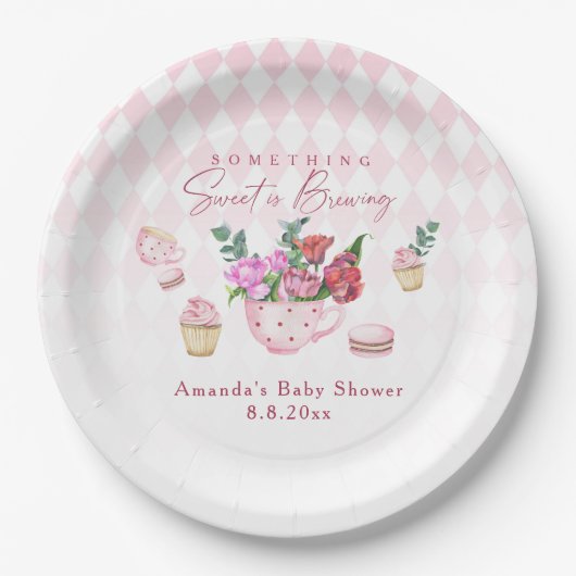 Tea Party Something Sweet is Brewing ベビーシャワー ペーパープレート (正面)