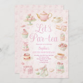 Tea Party Teapot Teacup Pink Party Invitation 招待状 (正面/裏面)
